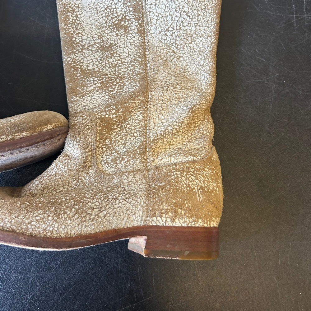 Frye Melissa Button Tall Boots Crackle Metallic Gold Leather Womens 5.5 B 76554 - Picture 5 of 16